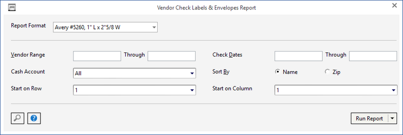 vend ck label report window