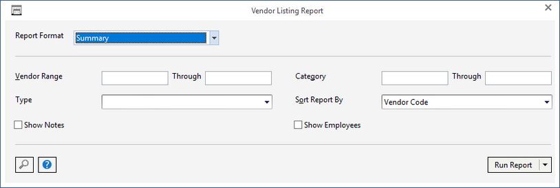 vend list report window