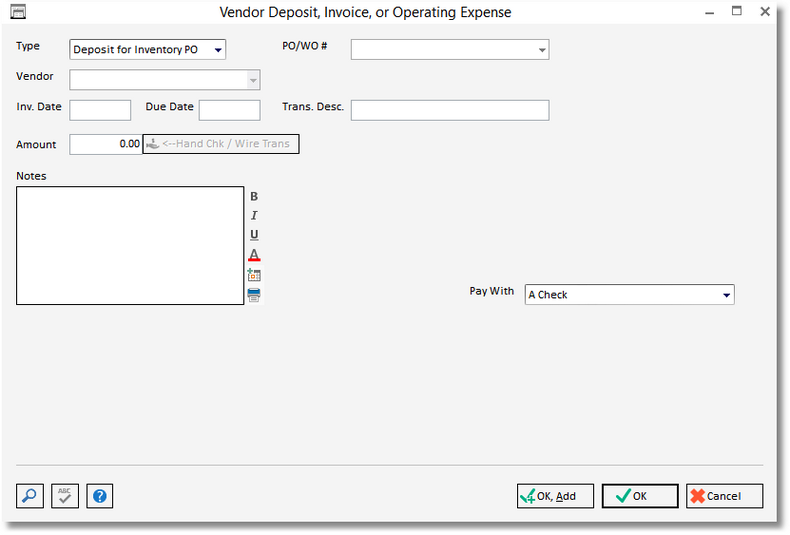 vendor dep_invoices window-add new dep invent po