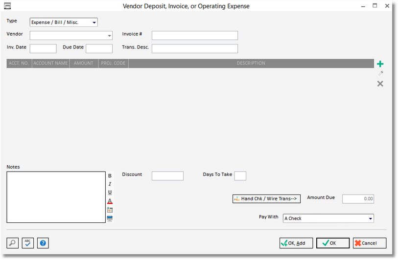 vendor dep_invoices window-add new exp bill