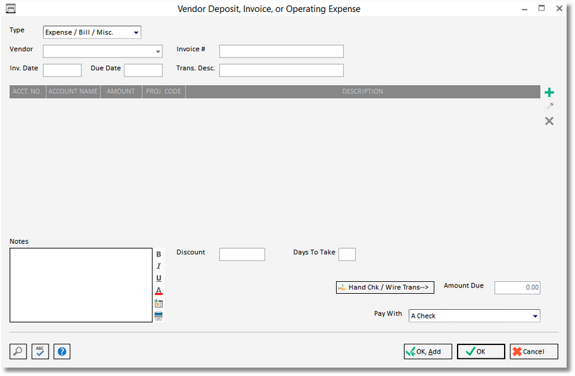 vendor dep_invoices window-add new exp bill