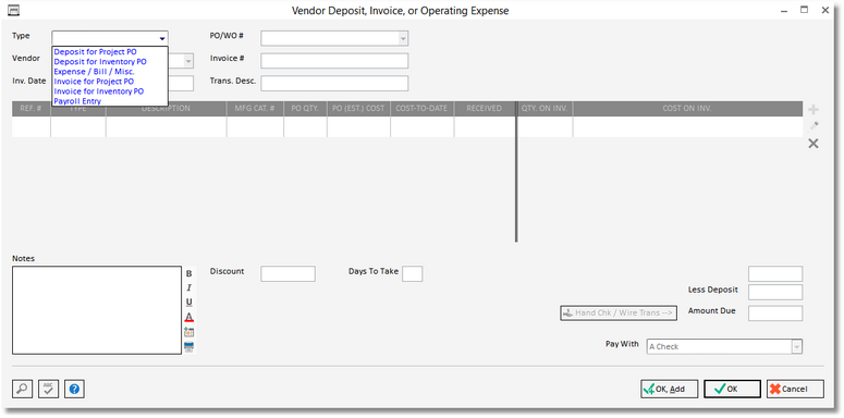 vendor dep_invoices window-add new