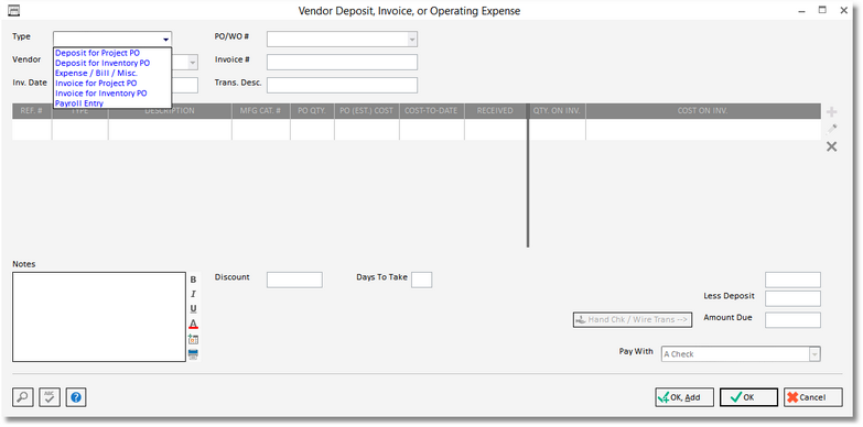 vendor dep_invoices window-add new