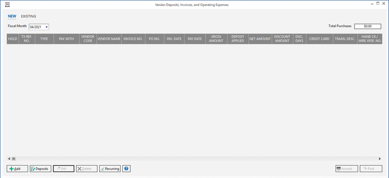 vendor dep_invoices window-new