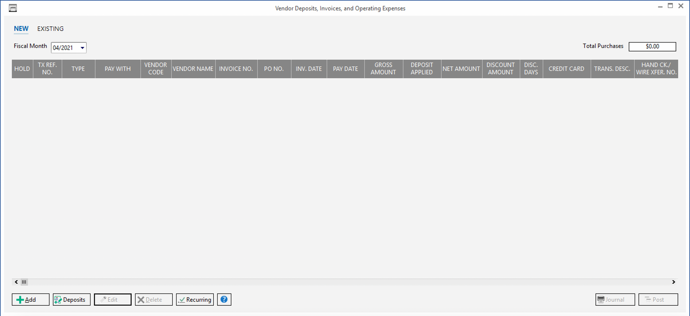 vendor dep_invoices window-new