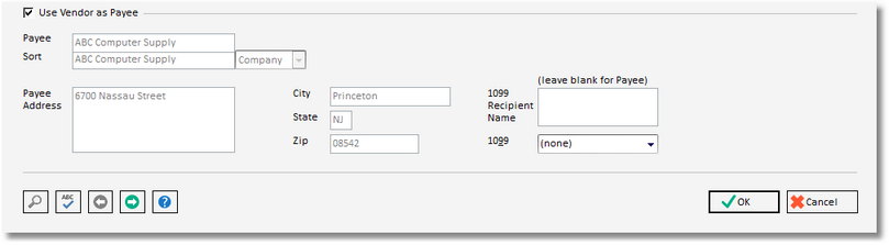 vendor glossary - payee tab