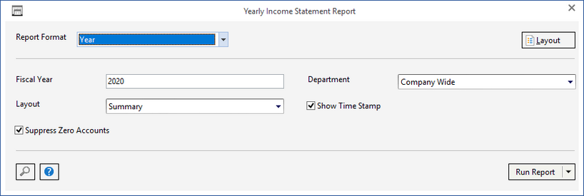 yearly inc stmt report window